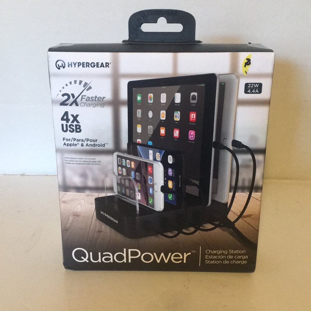 🎁 HYPERGEAR QUAD POWER CHARGING STATION 2x FASTER 4x USB FOR APPLE AND ANDROID